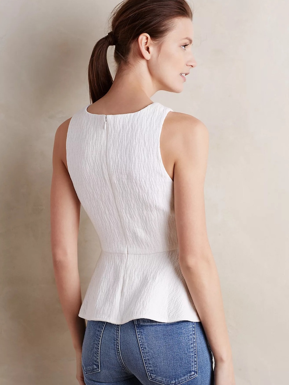 Anthropologie HD in Paris Peplum Top in White 100% Cotton - Picture 2 of 6